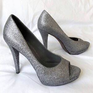 Vera Wang - Gunmetal Glitter Peep-Toe Pumps